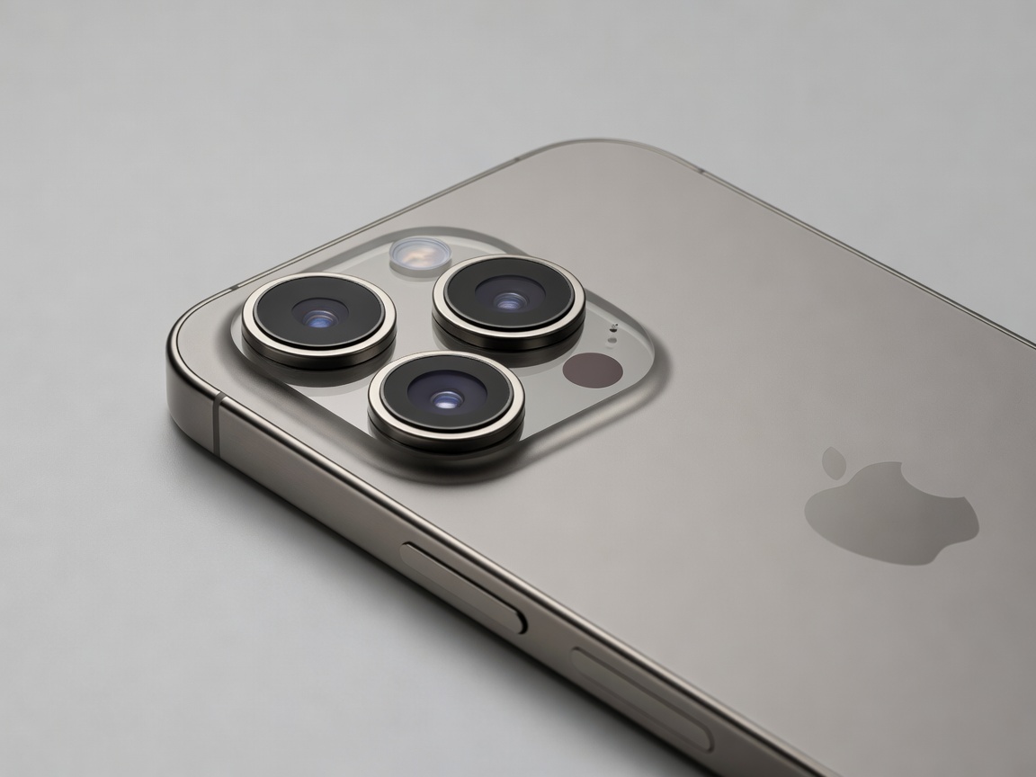 Apple iPhone Pro Max natural titanium chassis showing triple 48MP camera island
