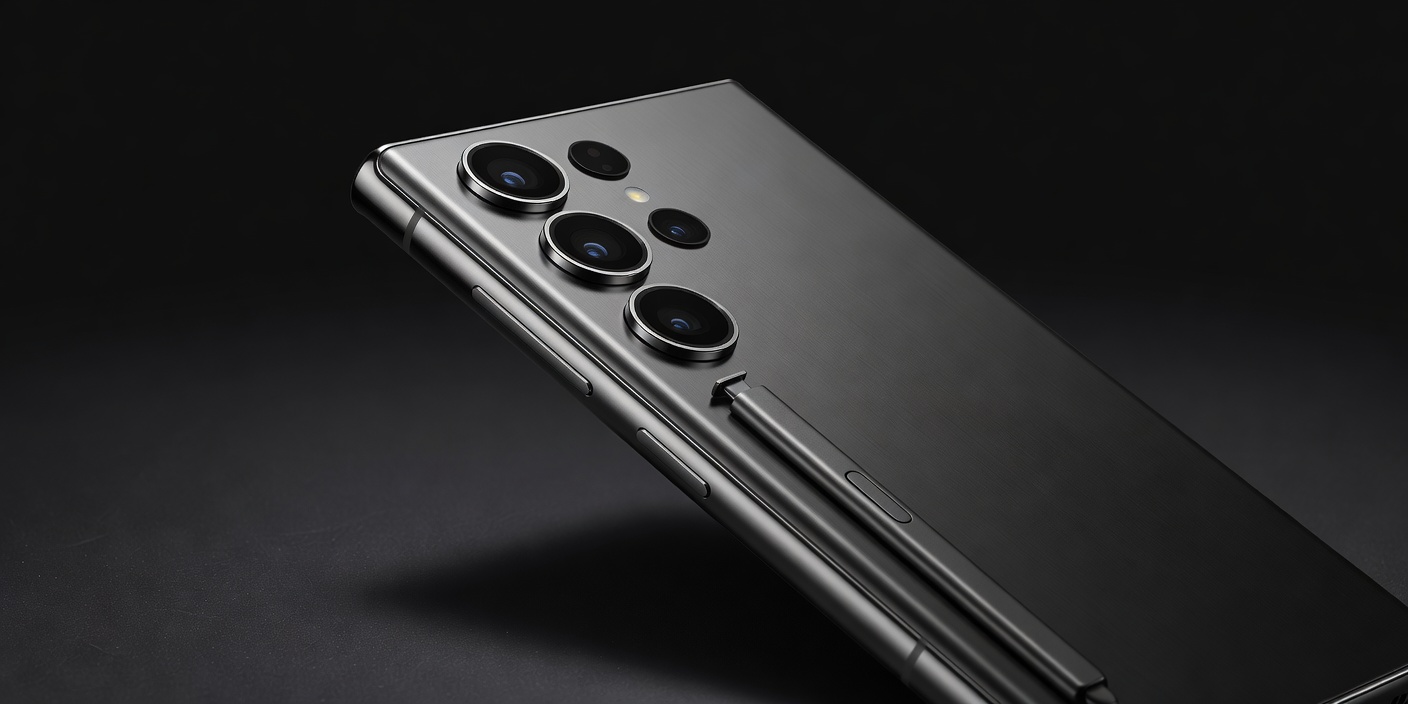 Samsung Galaxy Ultra dark metal chassis, triple periscope cameras and S-Pen slot